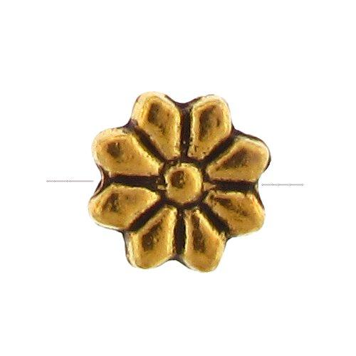 Pewter Gold Plated, 9.4mm Width by 9.3mm Length by 3.2mm Thickness, Smooth Flower Bali Bead. Quantity Per Pack: 38 pieces.