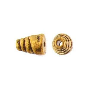 Pewter Gold Plated, 5.9mm Width by 4.3mm Length / Height, Textured Cone Bali Bead. Quantity Per Pack: 117 Pieces.