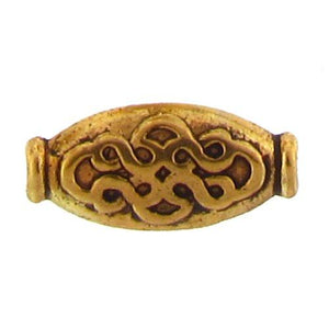 Pewter Gold Plated, 15.3mm Width by 7.2mm Length by 4.1mm Thickness, Celtic Textured Flat Cylindrical Bali Bead. Quantity Per Pack: 31 Pieces.