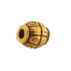 Pewter Gold Plated, 7.5mm Width by 7.4mm Length / Thickness, Textured Round Bali Bead. Quantity Per Pack: 32 Pieces.