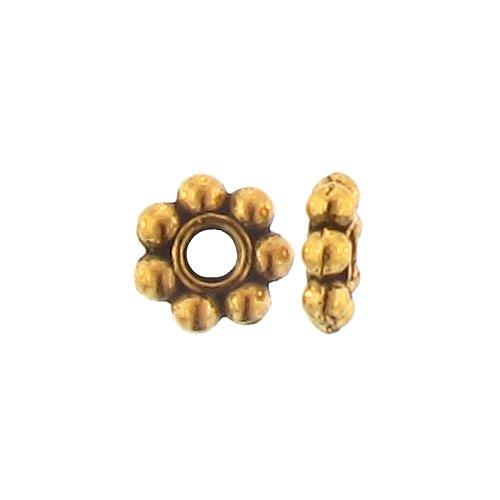 Pewter Gold Plated, 5.8mm Width / Length by 1.9mm Thickness, Daisy Bali Bead. Quantity Per Pack: 193 Pieces.