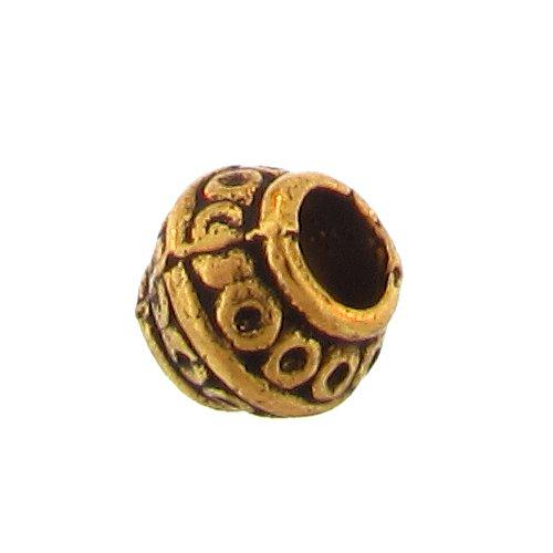 Pewter Gold Plated, 7.1mm Width by 8.7mm Length / Thickness, Textured Round Large Hole Bali Bead. Quantity Per Pack: 34 Pieces.