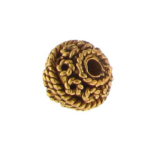 Pewter Gold Plated, 7.1mm Width by 8.8mm Length / Thickness, Textured Fancy Round Bali Bead. Quantity Per Pack: 24 Pieces.