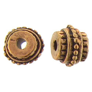 Pewter Gold Plated, 6.9mm Width by 9.2mm Length / Thickness, Textured Fancy Round Bali Bead. Quantity Per Pack: 10 Pieces.