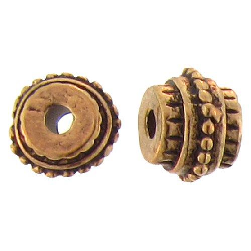 Pewter Gold Plated, 6.9mm Width by 9.2mm Length / Thickness, Textured Fancy Round Bali Bead. Quantity Per Pack: 10 Pieces.