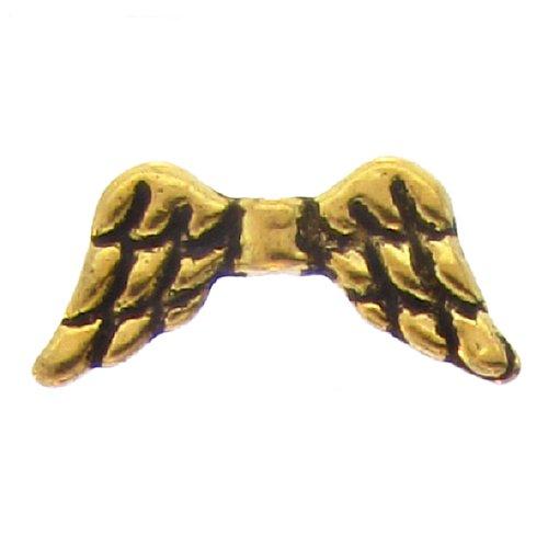 Pewter Gold Plated, 8.9mm Width by 19.7mm Length by 3.2mm Thickness, Textured Angel Wings Bali Bead. Quantity Per Pack: 39 Pieces.