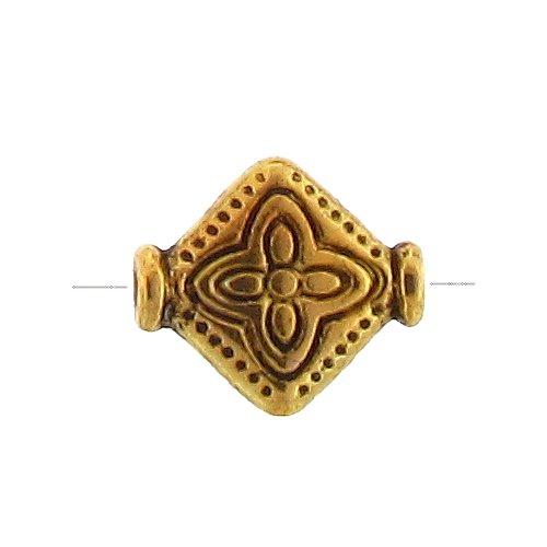 Pewter Gold Plated, 9.9mm Width by 8.8mm Length by 2.6mm Thickness, Textured Flat Diamond Shaped Bali Bead. Quantity Per Pack: 66 Pieces.