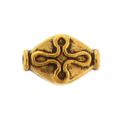 Pewter Gold Plated, 11.9mm Width by 8.0mm Length by 4.8mm Thickness, Textured Flat Bali Bead. Quantity Per Pack: 32 Pieces.