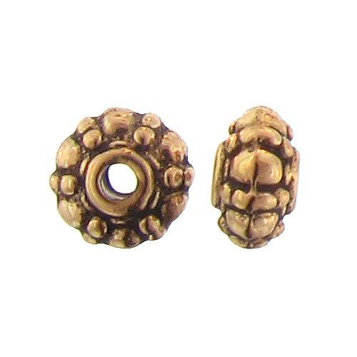 Pewter Gold Plated, 4.4mm Width / Length by 7.3mm Thickness, Beaded Texture Round Bali Bead. Quantity Per Pack: 48 Pieces.