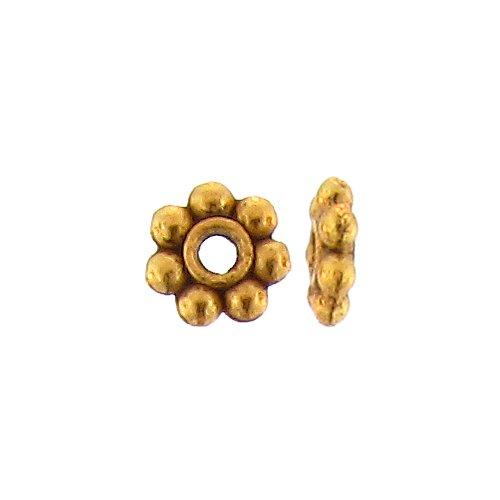 Pewter Gold Plated, 5.3mm Width / Length by 1.5mm Thickness, Daisy Bali Bead. Quantity Per Pack: 238 Pieces.