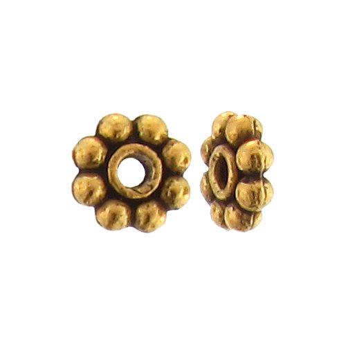 Pewter Gold Plated, 6.6mm Width / Length by 2.1mm Thickness, Daisy Bali Bead. Quantity Per Pack: 119 Pieces.
