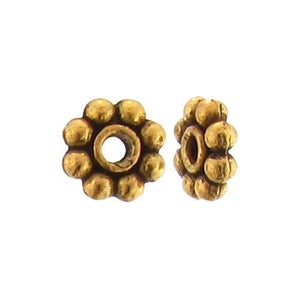Pewter Gold Plated, 6.6mm Width / Length by 2.1mm Thickness, Daisy Bali Bead. Quantity Per Pack: 119 Pieces.