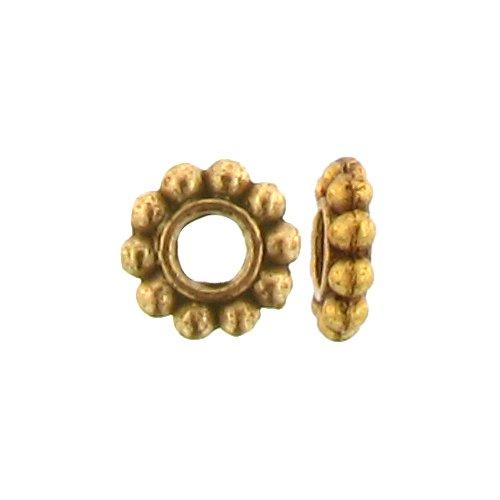 Pewter Gold Plated, 6.4mm Width / Length by 1.7mm Thickness, Daisy Bali Bead. Quantity per pack: 192 Pieces.