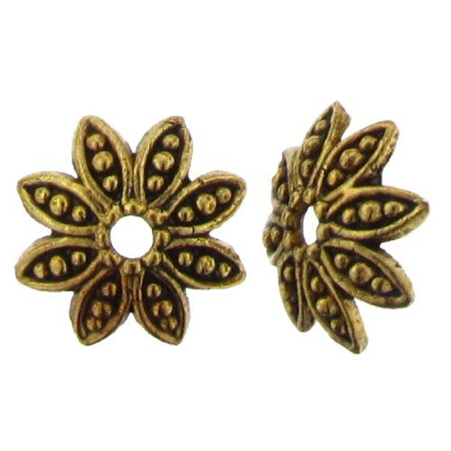 Pewter Gold Plated, 13.8mm Width / Length by 4.0mm Height, Fancy Textured Flower Bead Cap. Quantity Per Pack: 38 Pieces.