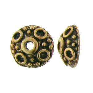 Pewter Gold Plated, 8.6mm Width / Length by 3.4mm Height, Textured Round Bead Cap. Quantity Per Pack: 50 Pieces.