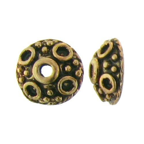 Pewter Gold Plated, 8.6mm Width / Length by 3.4mm Height, Textured Round Bead Cap. Quantity Per Pack: 50 Pieces.