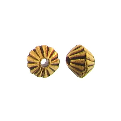 Pewter Gold Plated, 5.0mm Width / Length by 4.0mm Height, Corrugated Saucer Bali Bead. Quantity per pack: 174 Pieces.