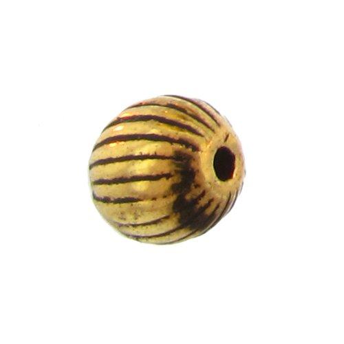 Pewter Gold Plated, 5.4mm Width / Length by 5.6mm Height, Corrugated Circle Bali Bead. Quantity per pack: 80 Pieces.