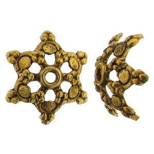 Pewter Gold Plated, 15.3mm Width / Length by 6.2mm Height, Fancy Star Bead Cap. Quantity Per Pack: 32 Pieces.