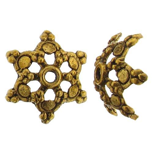 Pewter Gold Plated, 15.3mm Width / Length by 6.2mm Height, Fancy Star Bead Cap. Quantity Per Pack: 32 Pieces.