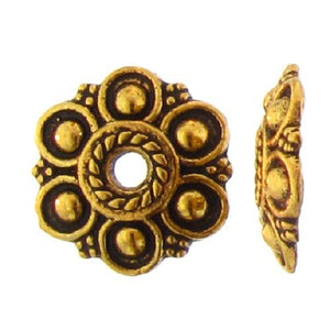 Pewter Gold Plated, 12.9mm Width / Length by 2.6mm Height, Fancy Flower Bead Cap. Quantity Per Pack: 41 Pieces.