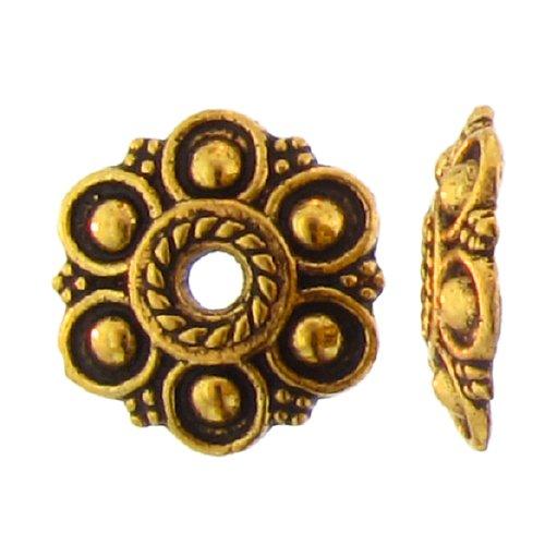 Pewter Gold Plated, 12.9mm Width / Length by 2.6mm Height, Fancy Flower Bead Cap. Quantity Per Pack: 41 Pieces.
