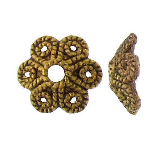 Pewter Gold Plated, 9.4mm Width / Length by 3.4mm Height, Fancy Flower Bead Cap. Quantity Per Pack: 102 Pieces.