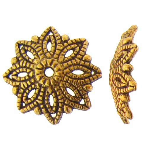 Pewter Gold Plated, 14.7mm Width / Length by 3.8mm Height, Fancy Star Bead Cap. Quantity Per Pack: 38 Pieces.
