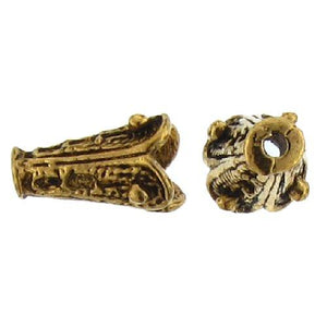 Pewter Gold Plated, 6.8mm Width / Length by 11.4mm Height, Textured Cone. Quantity Per Pack: 26 Pieces.