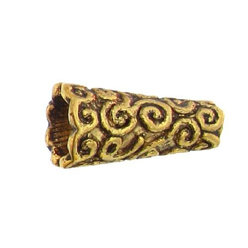 Pewter Gold Plated, 18.4mm Width by 9.3mm Length / Height, Fancy Textured Bali Cone. Quantity Per Pack: 10 Pieces.