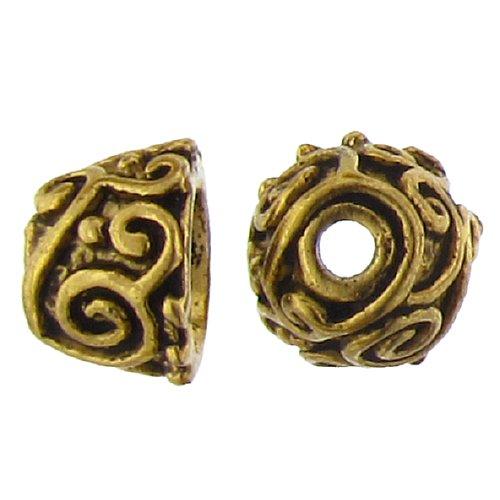 Pewter Gold Plated, 7.1mm Width / Length by 10.2mm Height, Fancy Textured Bali Bead Cap. Quantity Per Pack: 19 Pieces.