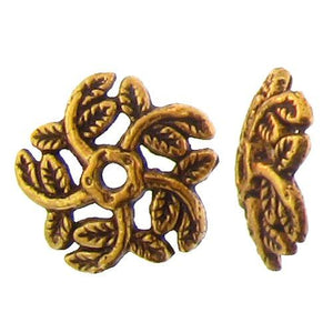 Pewter Gold Plated, 2.7mm Width / Length by 10.9mm Height, Textured Flower Bali Bead Cap. Quantity Per Pack: 53 Pieces.
