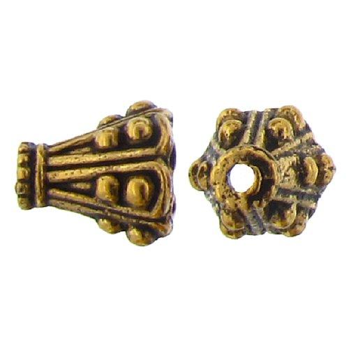 Pewter Gold Plated, 9.6mm Width by 8.5mm Length / Height, Fancy Textured Bali Cone. Quantity Per Pack: 28 pieces.