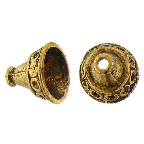 Pewter Gold Plated, 11.8mm Width by 14.1mm Length / Height, Fancy Textured Bali Cone. Quantity Per Pack: 21 Pieces.