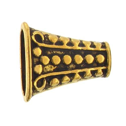 Pewter Gold Plated, 18.2mm Width by 16.5mm Length by 8.4mm Height, Flattened Fancy Textured Bali Cone. Quantity Per Pack: 13 Pieces.