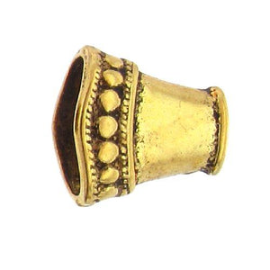 Pewter Gold Plated, 14.3mm Width by 15.9mm Length by 8.8mm Height, Flattened Fancy Textured Bali Cone. Quantity Per Pack: 15 Pieces.