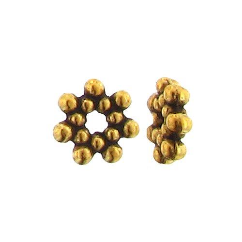 Pewter Gold Plated, 6.6mm Width / Length by 1.9mm Thickness, Daisy Star Bali Bead. Quantity Per Pack: 126 Pieces.