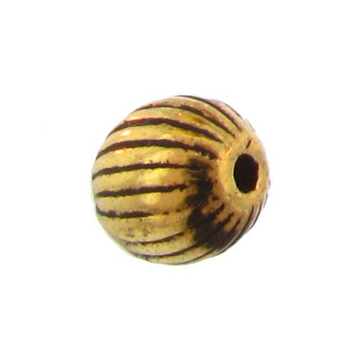 Pewter Gold Plated, 7.5mm Width / Length by 7.5mm Height, Corrugated Round Bali Bead. Quantity Per Pack: 19 Pieces.