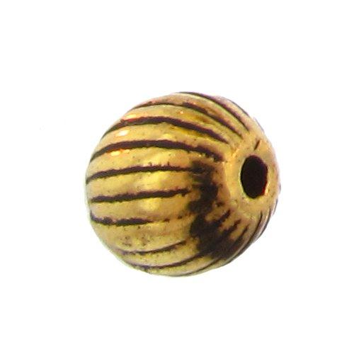 Pewter Gold Plated, 9.7mm Width / Length by 9.5mm Height, Corrugated Round Bali Bead. Quantity Per Pack: 9 Pieces.