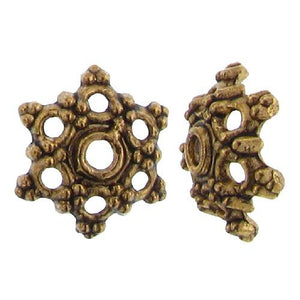 Pewter Gold Plated, 5.3mm Width / Length by 14.6mm Height, Textured Flower Bali Bead Cap. Quantity Per Pack: 35 Pieces.