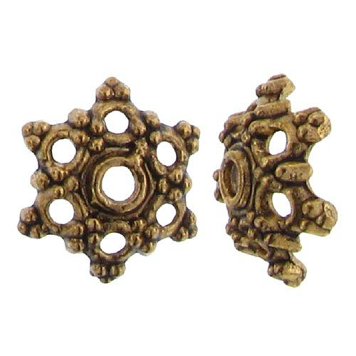 Pewter Gold Plated, 5.3mm Width / Length by 14.6mm Height, Textured Flower Bali Bead Cap. Quantity Per Pack: 35 Pieces.
