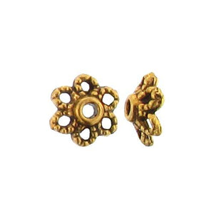 Pewter Gold Plated, 2.4mm Width / Length by 6.5mm Height, Textured Flower Bali Bead Cap. Quantity Per Pack: 250 Pieces.