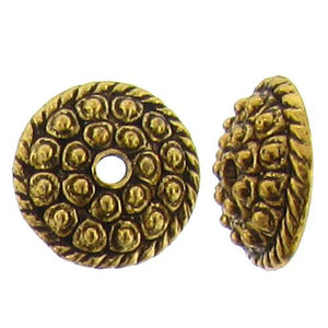 Pewter Gold Plated, 3.2mm Width / Length by 10.8mm Height, Textured Round Bali Bead Cap. Quantity Per Pack: 63 Pieces.