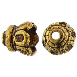 Pewter Gold Plated, 11.5mm Width by 11.9mm Length / Height, Fancy Textured Bali Cone. Quantity Per Pack: 13 Pieces.