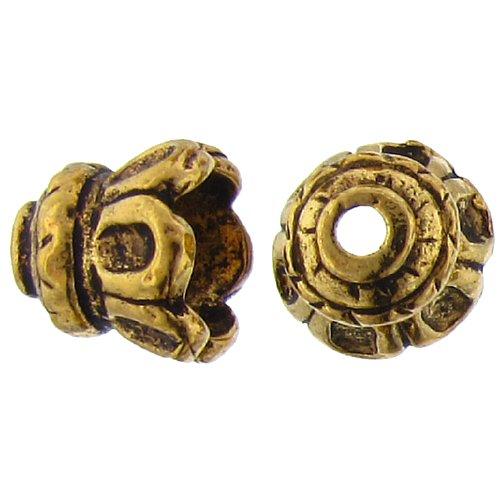 Pewter Gold Plated, 11.5mm Width by 11.9mm Length / Height, Fancy Textured Bali Cone. Quantity Per Pack: 13 Pieces.