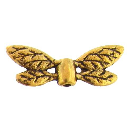 Pewter Gold Plated, 22.2mm Width by 8.1mm Length by 3.4mm Thickness, Textured Insect Wings Bali Bead. Quantity per pack: 38 Pieces.