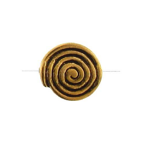 Pewter Gold Plated, 10.8mm Width by 11.3mm Length by 3.8mm Thickness, Stamped Flat Round Bali Bead. Quantity per pack: 29 Pieces.