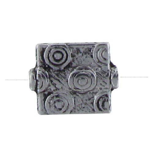 Pewter Oxidized, 9.9mm Width by 11.9mm Length by 2.6mm Thickness, Stamped Flat Square Bali Bead. Quantity per pack: 47 Pieces.