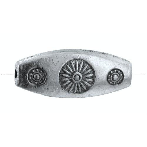 Pewter Oxidized, 9.2mm Width by 20.7mm Length by 5.4mm Thickness, Stamped Flat Oval Bali Bead. Quantity per pack: 12 Pieces.