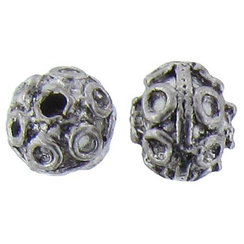 Pewter Oxidized, 8.5mm Width by 8.4mm Length by 7.4mm Height, Textured Round Bali Bead. Quantity per pack: 17 Pieces.
